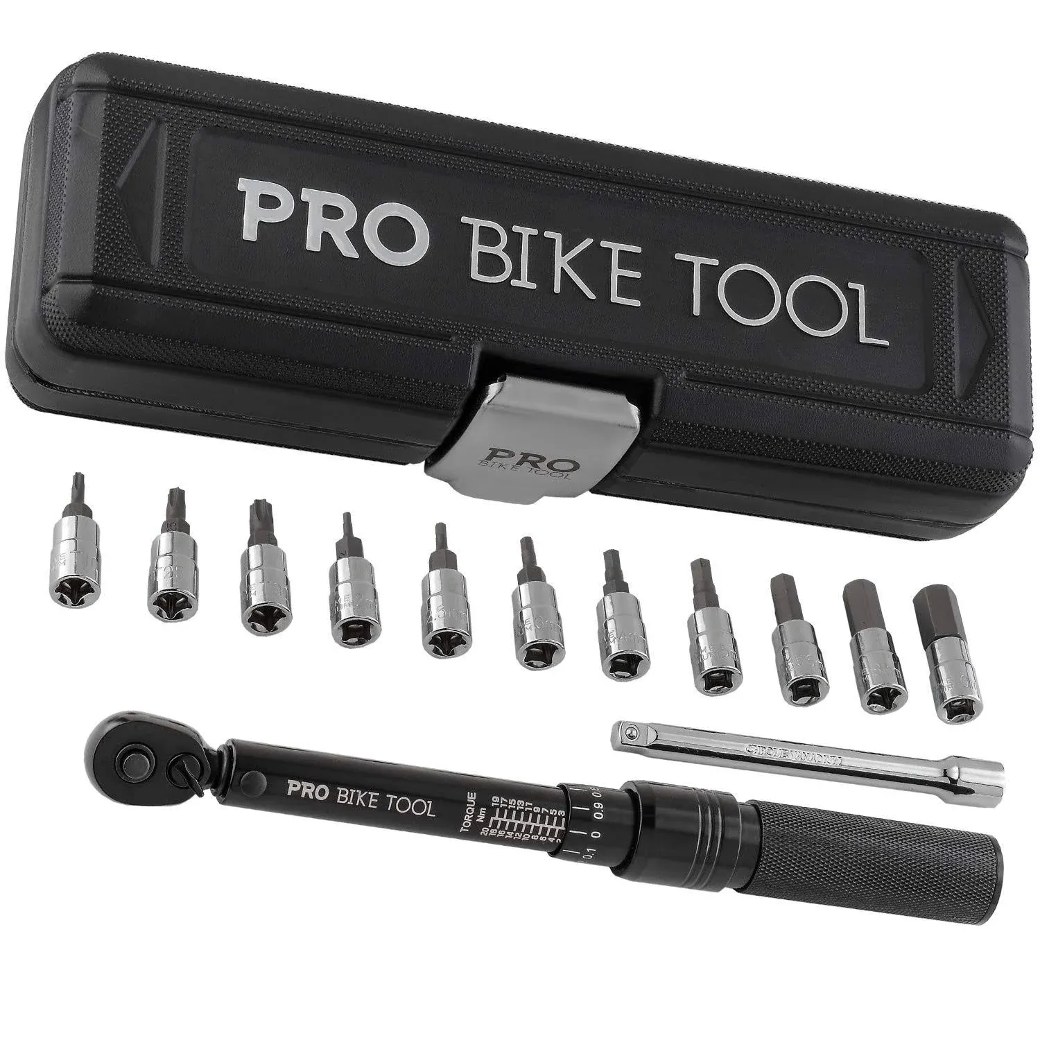 Pro Bike Tool 1/4 inch Drive Click Torque Wrench Set 2 to 20 NM Bicycle Kit