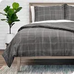 Bare Home | Microfiber Duvet & Pillow Sham Set - King / Modern Plaid - Stone/White