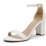 Dream Pairs Women's Chunk White PU Low Heel Pump Sandals - 11 M US