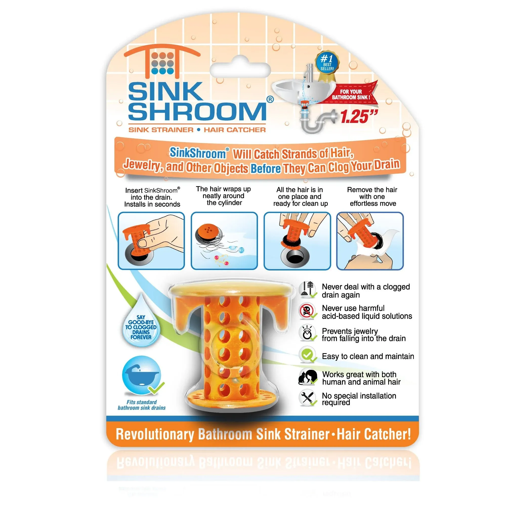 SinkShroom The Revolutionary Sink Drain Protector Hair Catcher/Strainer/Snare - Orange