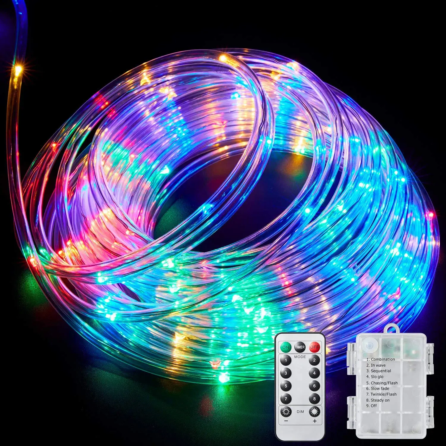 Ollivage LED Rope Lights Outdoor String Light Battery Powered with Remote Control ...