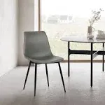 Armen Living Monte Contemporary Dining Chair in Faux Leather with Black Powder Coated Metal Legs, Height, Gray