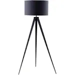 Teamson Home Tripod Floor Lamp Drum Shade Wooden Black/Gray Romanza VN-L00007G