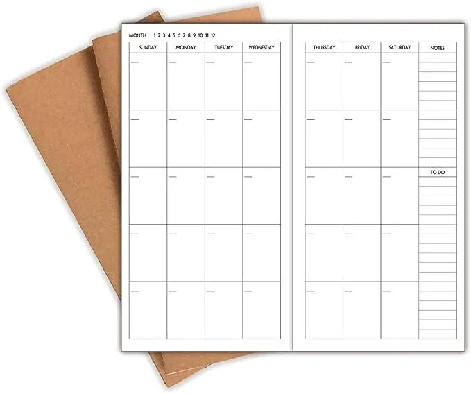 Nokingo 3-Pack Travelers Notebook Calendar, Travelers Notebook Inserts, Undated Travelers Notebook Monthly, 4.25"x8.25" Travelers Notebook Calendar Insert