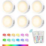 AlltroLite FA7835 Color Changing LED Puck Lights with 2 Remotes (6-Pack), Wireless LED Puck Lights Battery Operated, 13 RGB Colors Changing Under Cabinet Lights, Dimmable Closet Lights with Timer