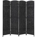 4 Panel Room Divider Folding Privacy Divider 6 ft Indoor Wall Divider Portable Partition Wood Screen, Black