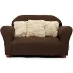 Plush Childrens Sofa With Accent Pillows Brown And Khaki