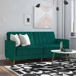 Dorel Novogratz Skylar Coil Futon Modern Sofa Bed and Couch in Green Velvet