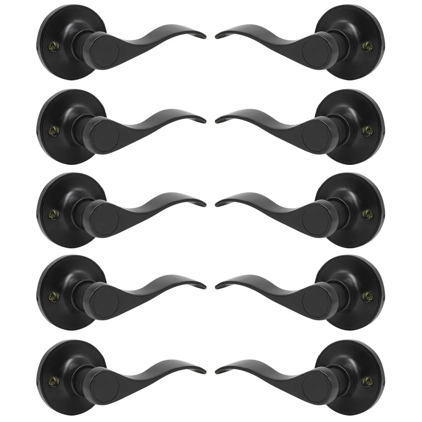 Gobrico Pack of 10 Wave Style Single-Side Dummy Door Levers Right and Left Handed Door Handles Matte Black Finish