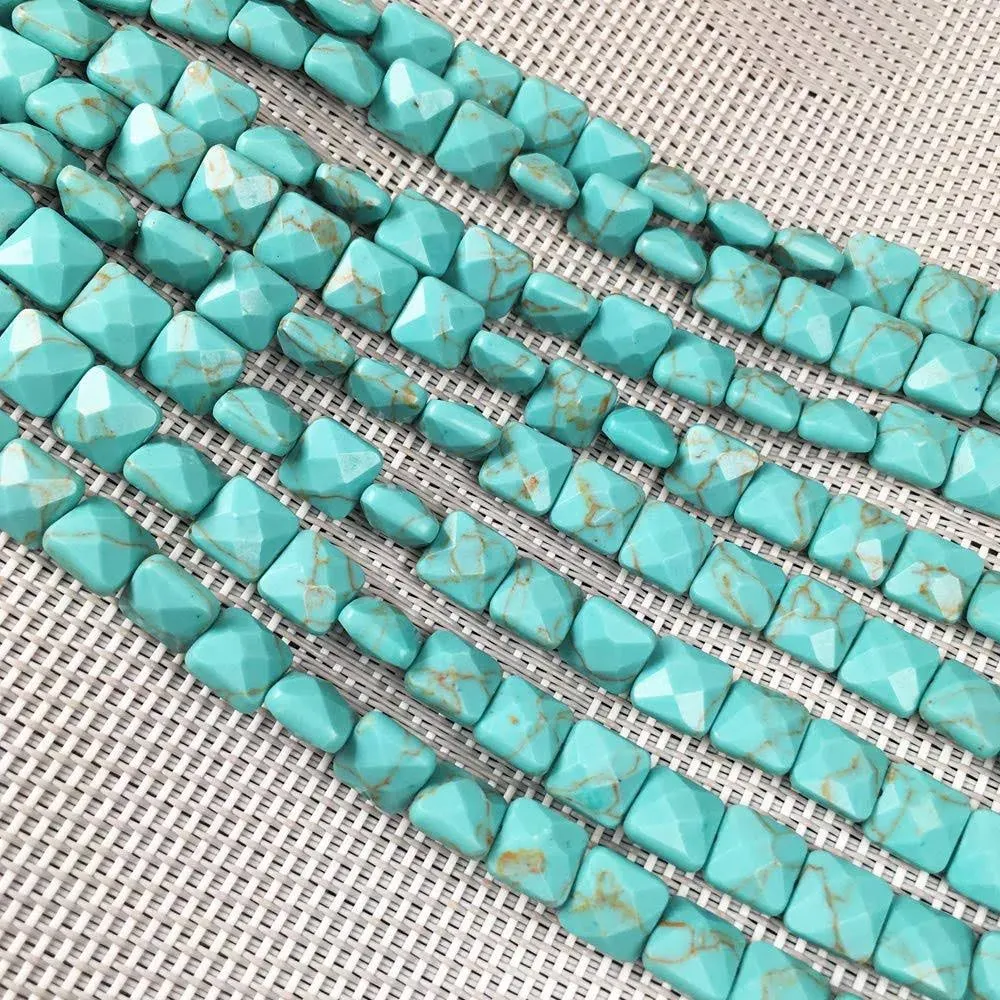 Le Sky Natural Stone Beads Square Faceted Beading Turquoise Gemstone Loose Beads for Jewelry Making 7.9 Inches 2 Strands, Sky