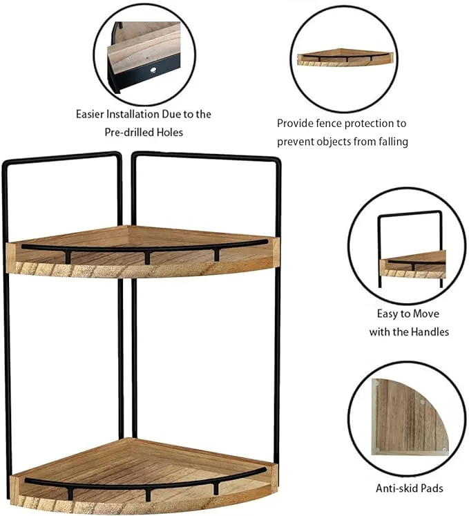 Dorhors 2Tier Rustic Corner Bathroom Shelf