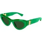 Bottega Veneta BV1142S 004 Sunglasses Women&#039;s Green/Green Lenses Cat Eye 49mm