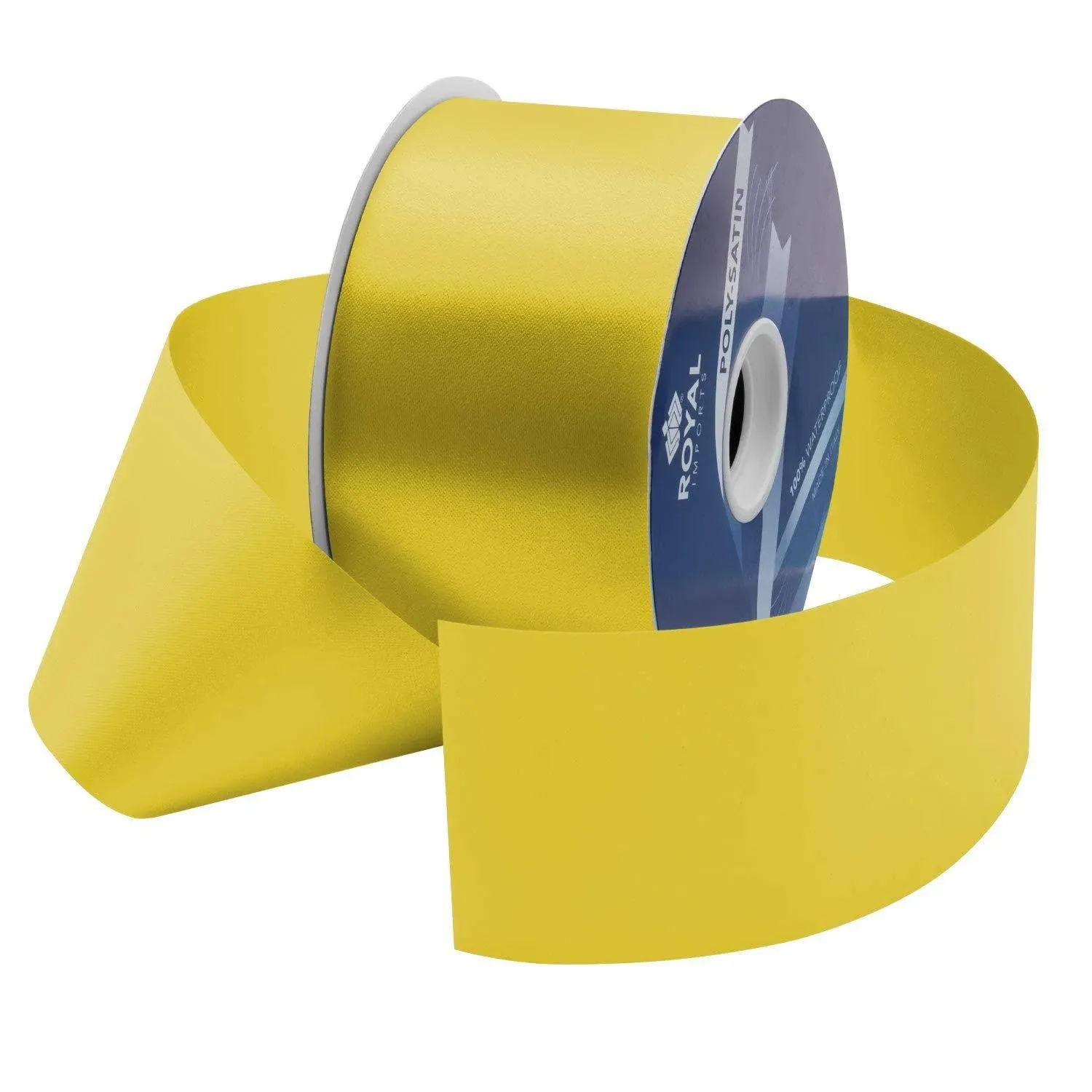 Royal Imports Poly Satin Waterproof Ribbon 2.75" (#40) for Floral & Craft Decoration, 100 Yard Roll (300 FT Spool) (MADE in ITALY) - Yellow