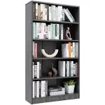 Wood Bookcase 5-Shelf Freestanding Display Wooden Bookshelf for Home Office School (11.6" D*33" W*59.8" H,Grey)