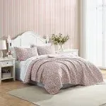 Laura Ashley- Twin Quilt, Cotton Reversible Bedding, All Season Cottage Home Décor (Rowena Pink, Twin)