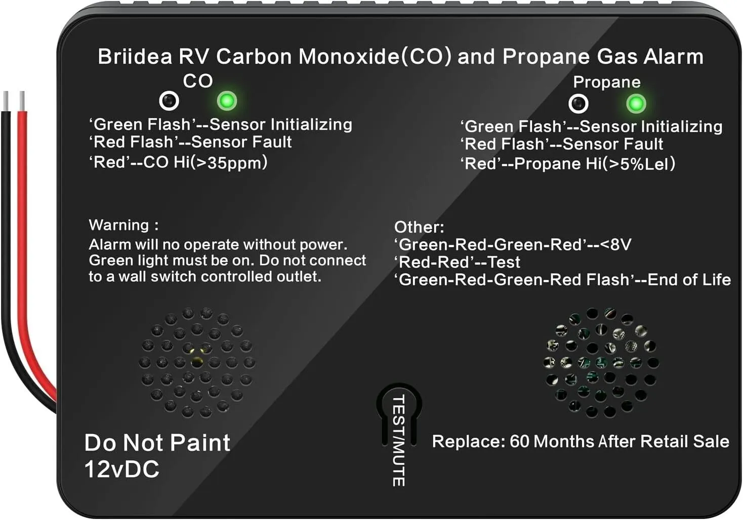 Briidea RV Carbon Monoxide Detector and Propane Gas Alarm