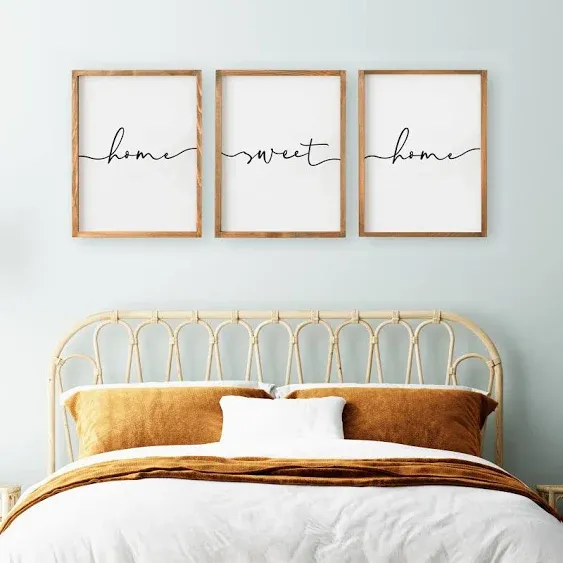 Heiple Set of 3 Framed Farmhouse Home Sweet Home Sign 11"x14" Above Bed Wall Decor for Bedroom Decor and Living Room Wall Art Wood Signs (Brown, 11''x14)