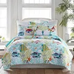  Beachwalk Quilt Set, Coastal, Reversible, 100% Cotton, Teal Full/Queen