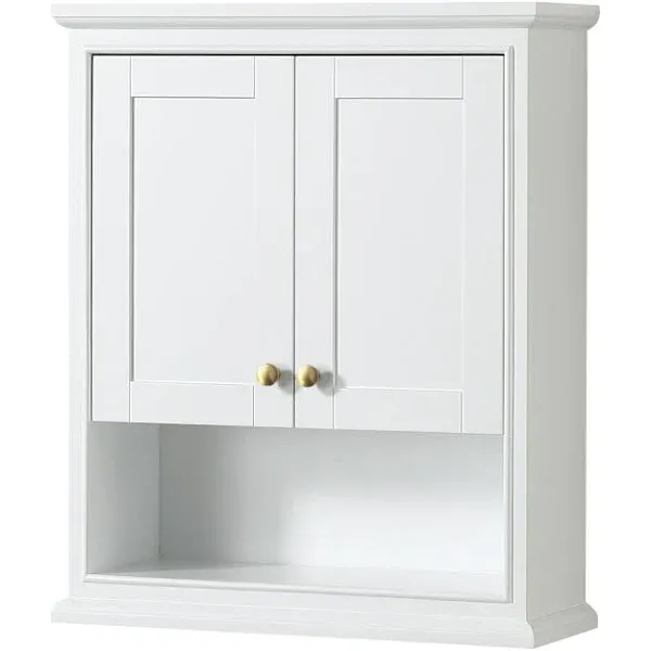 Wyndham Collection WCS2020WCWG Deborah Over-the-Toilet Bathroom Wall-Mounted Storage Cabinet in White with Brushed Gold Trim