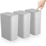 TrashAid 3 Pack Bathroom Trash Can with Lid, 2.6 Gallon / 10 Liter Small Garbage Can with Press Top Lid, Plastic Wastebasket with Pop-up Lid for Toilet, Office, Bedroom, Living Room, Grey