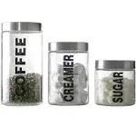 KMwares Glass Food Jars, Clear Storage Containers with Stainless Steel Lid, Airtight Glass Canisters Set for Coffee, Sugar and Creamer Container Set of 3 w Stainless Steel Lids((Sizes/57/44/29 oz)