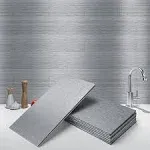 Art3d 100-Pieces Peel and Stick Tile Kitchen Backsplash Metal Wall Tiles , Brushed Aluminium Subway