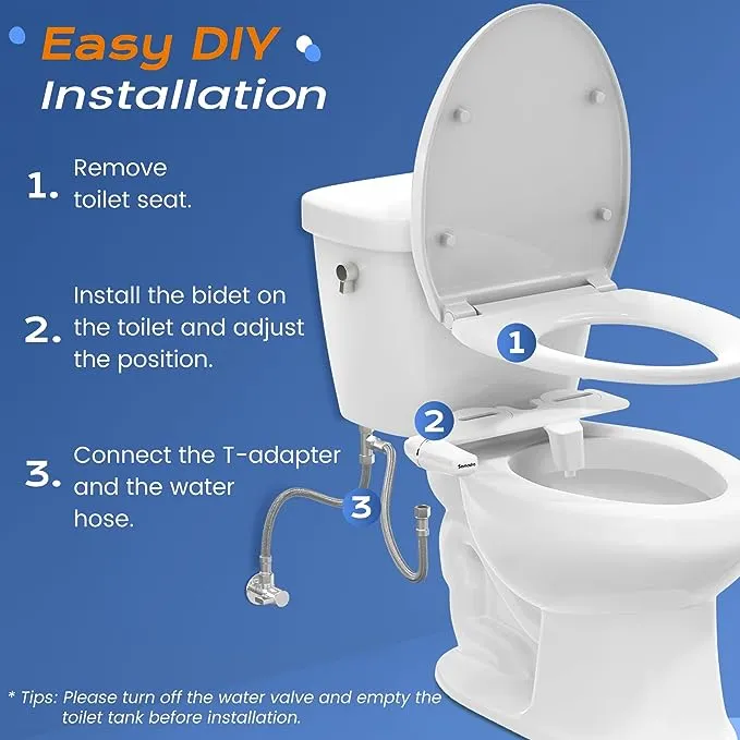 SAMODRA Ultra-Slim Bidet Attachment for Toilet - Dual Nozzle (Frontal & Rear Wash) Hygienic Bidets for Existing Toilets - Adjustable Water Pressure