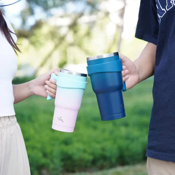 20 oz Tumbler with Handle and 2 Straw 2 Lid, Insulated Water Bottle Stainless Steel Vacuum Cup Reusable Travel Mug, Mint