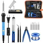 Soldering Iron Kit, Adjustable Temperature 13-in-1 60W Soldering Tool, Solder Kit Electronics with ON/Off Switch, 5 Soldering Tips, Solder Sucker, Stand, Tweezers, Solder Wire, Wire Cutter, Carry Bag