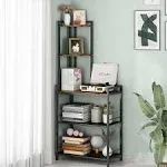 5 Tier Corner Shelf Stand, Freestanding Corner Shelf Unit Bookshelf, Corner T...