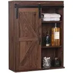 Farmhouse Wood Wall Storage Bathroom Cabinet with Sliding Barn Door, Rustic Medi