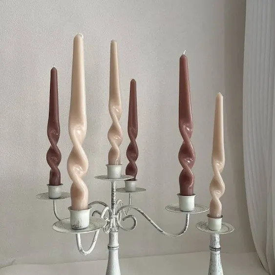 Spiral Taper Candles - Set of 6 Twisted Candle 9.5 Inch Tall for Home Decoration Holiday Wedding Party(Brown)