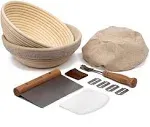 Proofing Set, by Kook, Sourdough Bread, 2 Rattan 9 inch Banneton Baskets, 2 Basket Covers, Metal Scraper, Plastic Scraper, Scoring Lame, 5 Blades