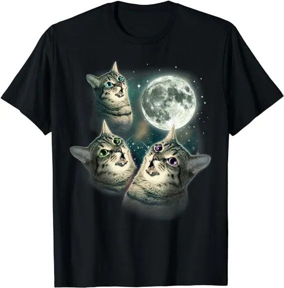 Funny Cat Shirt | Three Cat Moon 3 Wolfs Cute Kitten Graphic T-Shirt