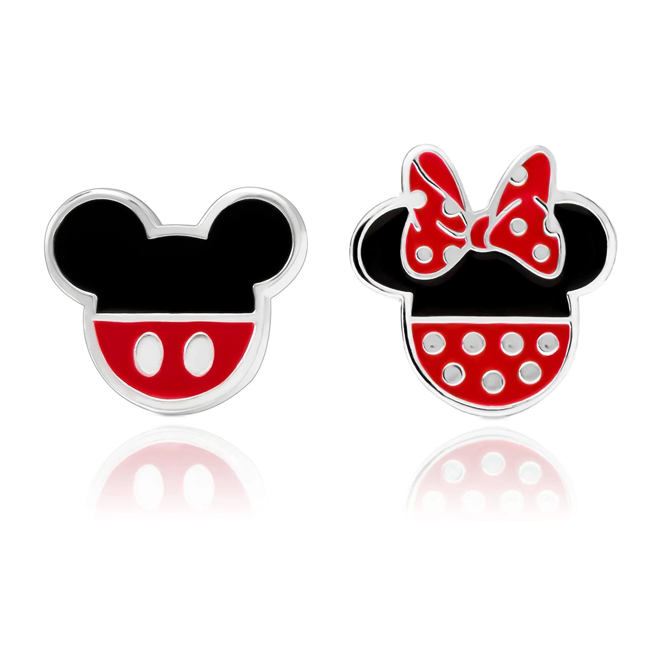 Disney Children's Minnie & Mickey Mouse Mismatched Stud Earrings Silver