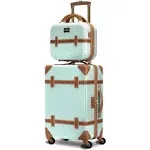 World Traveler Gatsby Vintage Style Hardside Carry-On Retro Train Case Spinner Luggage, Mint, 2-Piece Set (Tote/20-Inch)