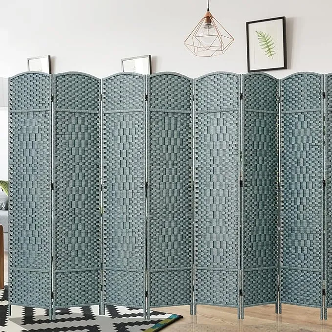 JOSTYLE Folding Privacy Room Divider, 4 Panel Screen Divider 6 ft. Tall Freestanding Extra Wide Rattan Room Partition Wall Separation Dividers, Grey