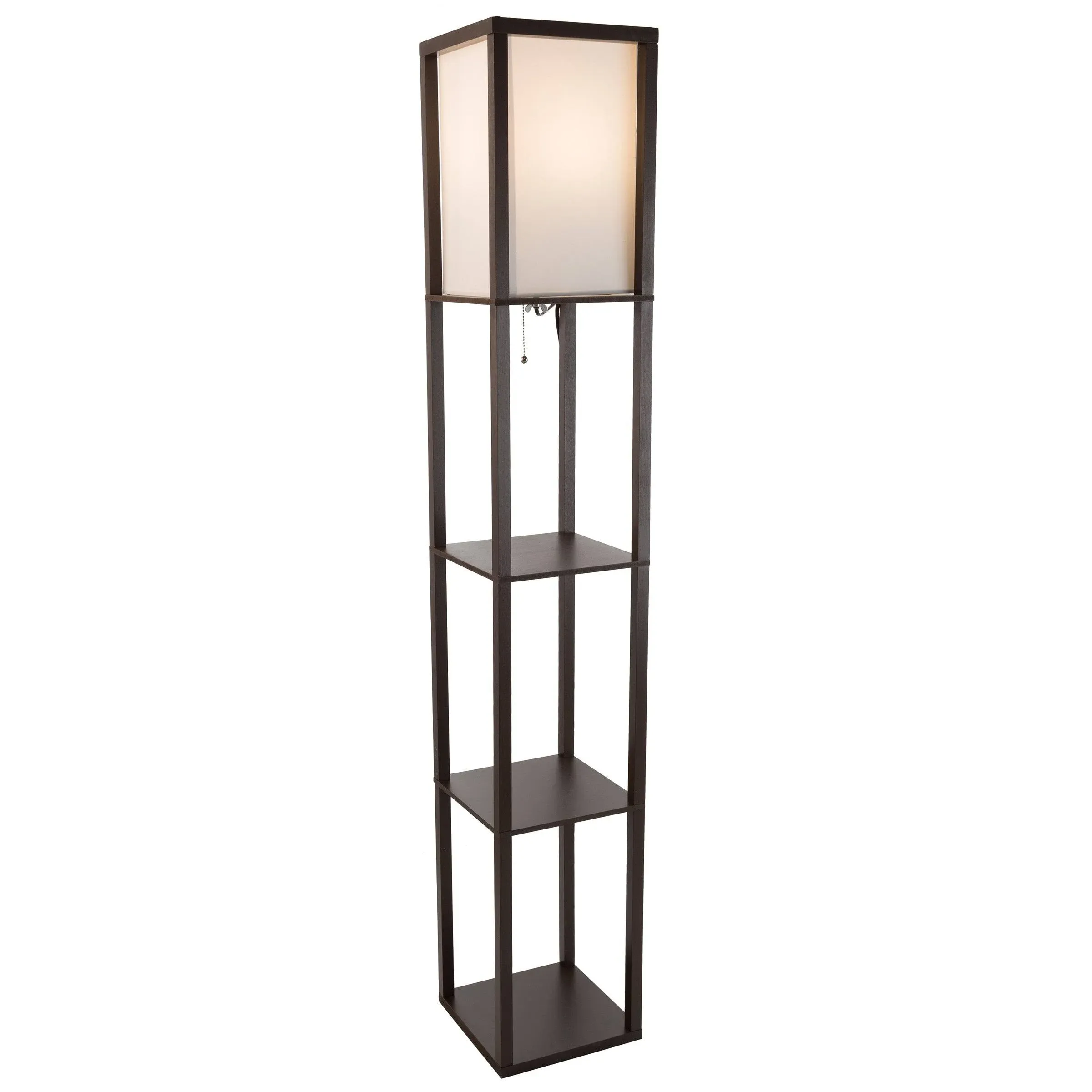 Etagere Dark Floor Lamp Fabric Shade Ambient LED Light 3 Shelves Elegant Decor