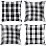 DII Decorative Square Throw Pillow Cover Collection Cotton, Machine Washable, Hidden Zipper, 18x18, Gray Gingham, 4 Piece