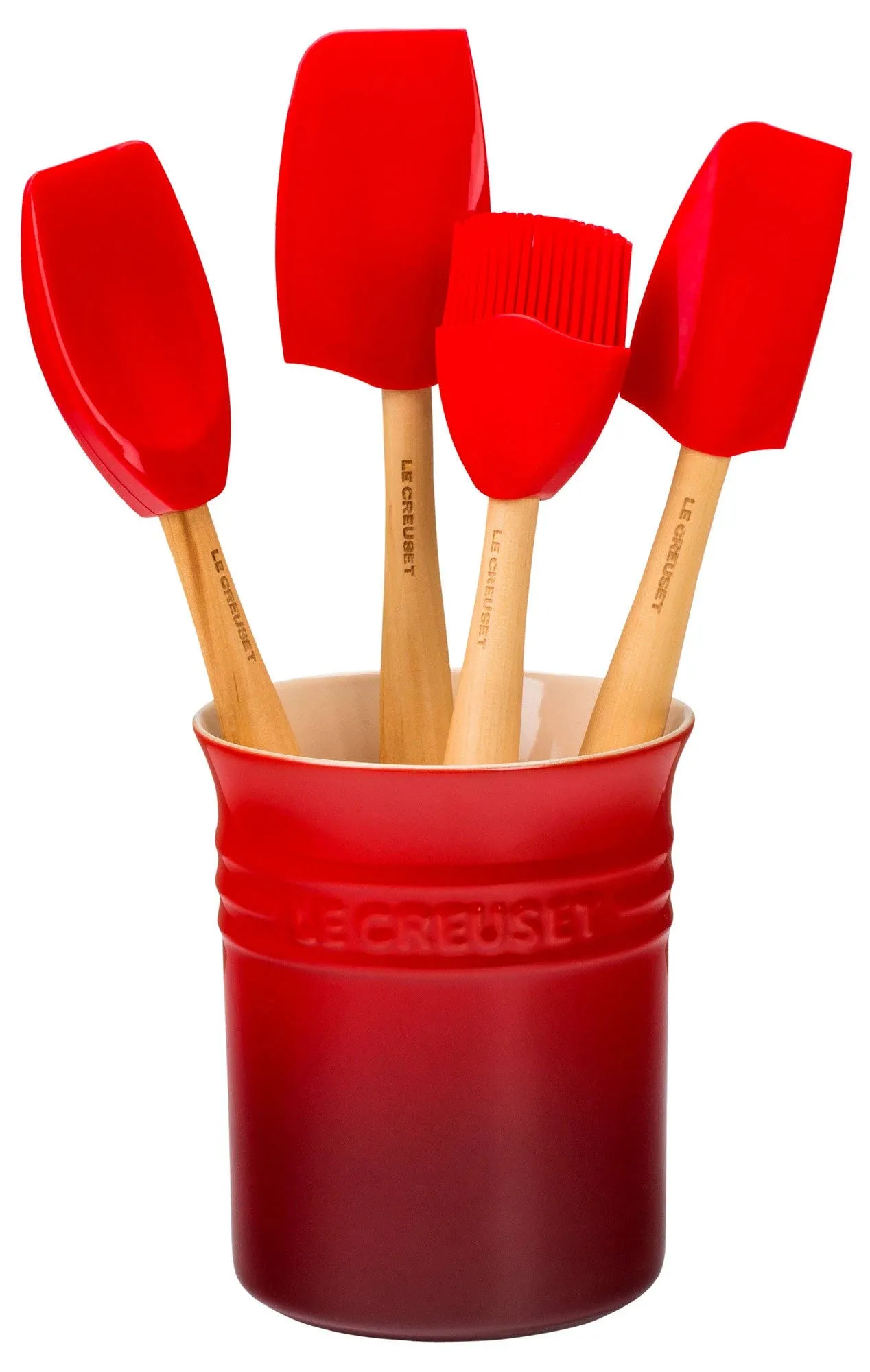 Le Creuset Craft Series 5-Piece Utensil Set with Crock, Cerise