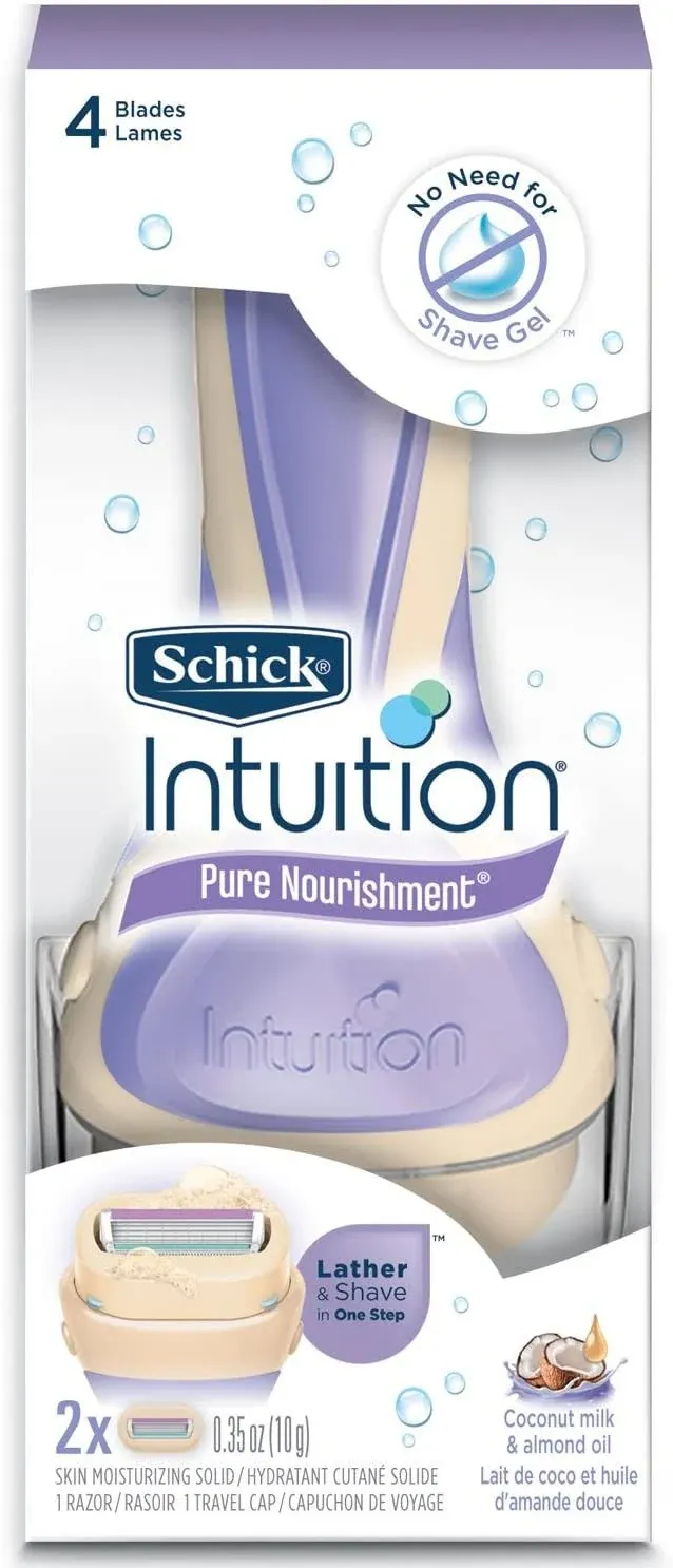 Schick Intuition Pure Nourishment with Coconut Milk & Almond Oil Razor Handle Plus 2 Refill Razor Blades - 1 pack