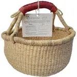 Deluxe Round Natural African Basket - Medium 14&quot; Round - by market women in Bolgatanga, Ghana with AHP - GBMRN (Flat-packed)