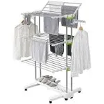 BR505 3-Tier Collapsible Clothes Drying Rack with Casters, Laundry Drying Rack, Stainless Steel Hanging Rods, Indoor & Outdoor Use