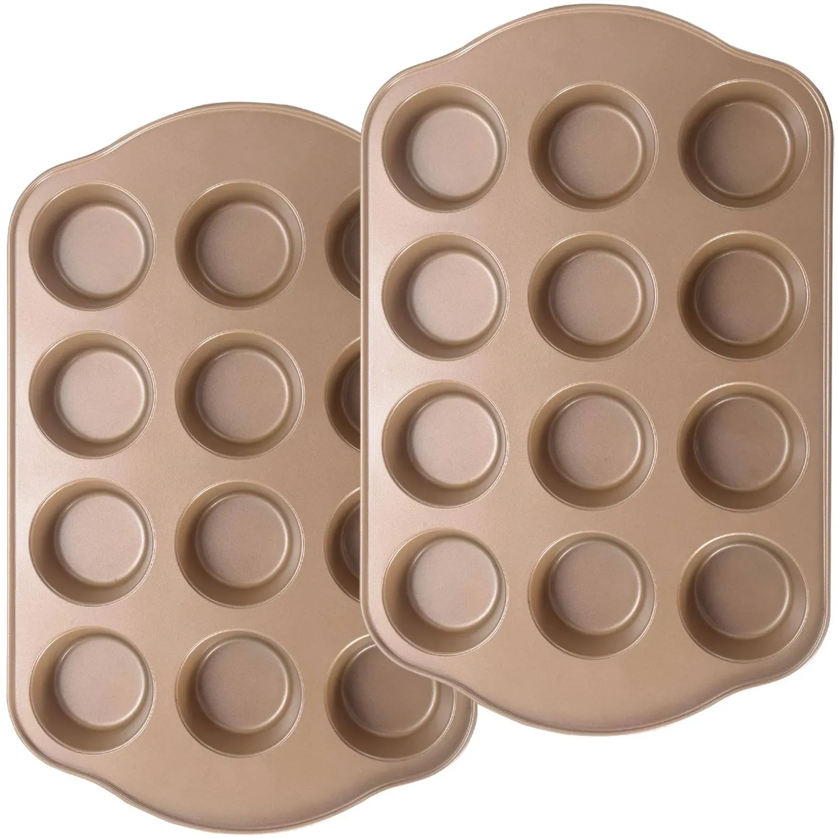 Nonstick Muffin Pan 12, Large Cupcake Pans for Baking, Muffin Tins for Oven, 2 Pack, 12-Cup, Gold