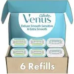 Gillette Venus Womens Razor Blade Refills, Extra Smooth 4 Count and Venus Deluxe Sensitive 2 Count, 6 Total Refills