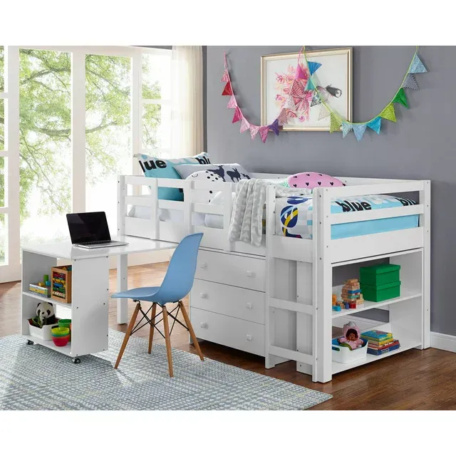 Naomi Home Twin Low Loft Bed with Desk