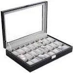 24 Slots Watch Box Organizer Case Display Jewelry Collection Organiser Holder US