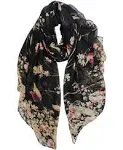 GERINLY - Lightweight Floral Birds Print Shawl Scarf for Christmas Season Black