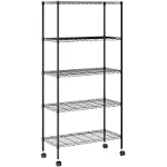 4-Shelf Adjustable Heavy Duty Storage Shelving Unit on 4 Wheel Casters, Metal Organizer Wire Rack for Laundry Bathroom Kitchen Pantry Closet, Black