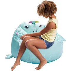 Posh Creations Cute Soft and Comfy Bean Bag Chair for Kids, Animal - Blue Narwal